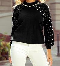 Load image into Gallery viewer, Pearl Beaded Bishop Sleeve Sweater
