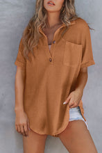 Load image into Gallery viewer, Waffle Round Hem Chest Pocket Polo Tee
