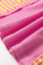 Load image into Gallery viewer, Waffle Textured Contrast Striped Patchwork Loose T Shirt
