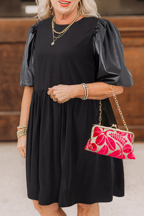 Plus Size Half Puff Sleeve Swing Dress