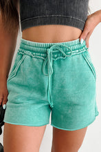 Load image into Gallery viewer, Mineral Washed Drawstring Elastic Waist Raw Cut Shorts
