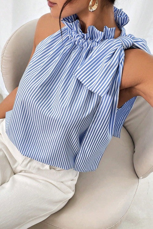 Tied Knot Frilled Collar Sleeveless Top