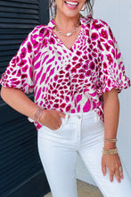 Load image into Gallery viewer, Rose Leopard Print V Neck Puffy Half Sleeve Blouse
