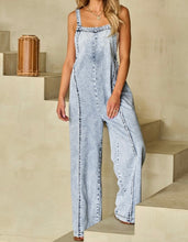 Load image into Gallery viewer, Frayed Exposed Seam Wide Leg Denim Overall
