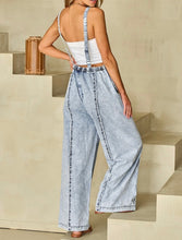 Load image into Gallery viewer, Frayed Exposed Seam Wide Leg Denim Overall
