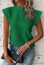 Load image into Gallery viewer, Wavy Textured Mock Neck Cap Sleeve Top
