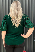 Load image into Gallery viewer, Green Plus Size Sequin Short Puff Sleeve Top
