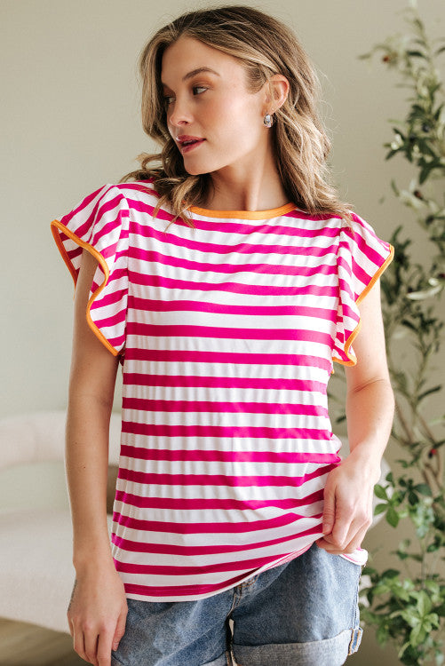 INSTOCK Striped pink ruffled sleeve