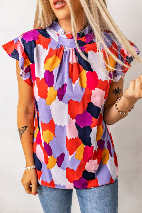 INSTOCK Splatter ruffled sleeve top