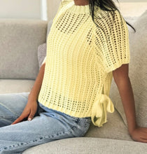 Load image into Gallery viewer, Hollow-out Crochet Side Tied Short Sleeve Sweater
