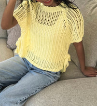 Load image into Gallery viewer, Hollow-out Crochet Side Tied Short Sleeve Sweater
