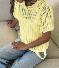 Load image into Gallery viewer, Hollow-out Crochet Side Tied Short Sleeve Sweater
