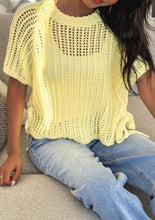 Load image into Gallery viewer, Hollow-out Crochet Side Tied Short Sleeve Sweater
