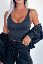 Load image into Gallery viewer, Carbon Grey Mineral Wash V-Neck Ribbed Crop Top
