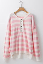 Load image into Gallery viewer, Stripe Half Button Drop Shoulder Sweater
