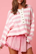 Load image into Gallery viewer, Stripe Half Button Drop Shoulder Sweater
