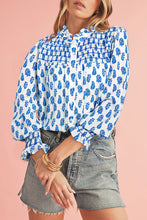 Load image into Gallery viewer, Boho Floral Printed Lantern Sleeve Frilled Neck Shirred Shirt
