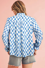 Load image into Gallery viewer, Boho Floral Printed Lantern Sleeve Frilled Neck Shirred Shirt
