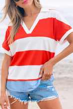 Load image into Gallery viewer, Stripe Collar V Neck Cuffed Dolman Short Sleeve Top

