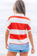 Load image into Gallery viewer, Stripe Collar V Neck Cuffed Dolman Short Sleeve Top

