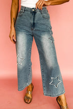 Load image into Gallery viewer, Star Patchwork Cropped Wide Leg High Waist Jeans
