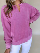 Load image into Gallery viewer, Notched Neck Drop Shoulder Sweatshirt
