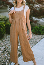 Load image into Gallery viewer, Brown Striped Pleated Wide Leg Pocketed Jumpsuit
