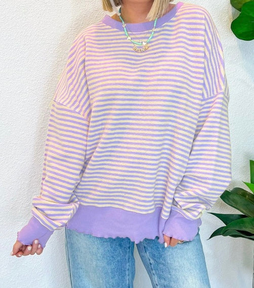 Stripe Loose Drop Shoulder Long Sleeve Top