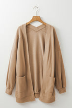 Load image into Gallery viewer, Beige Ribbed Edge Exposed Seam Knit Cardigan with Pockets
