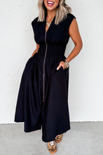 Load image into Gallery viewer, Sleeveless Zipped Front V Neck Shirred Waist Maxi Dress
