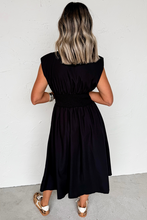 Load image into Gallery viewer, Sleeveless Zipped Front V Neck Shirred Waist Maxi Dress
