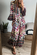 Load image into Gallery viewer, Leopard Printed 3/4 Sleeve Buttoned Front Tiered Maxi Dress
