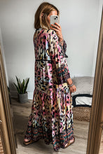 Load image into Gallery viewer, Leopard Printed 3/4 Sleeve Buttoned Front Tiered Maxi Dress
