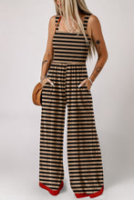 Load image into Gallery viewer, Stripe Square Neck Shirred Wide Leg Jumpsuit
