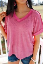 Load image into Gallery viewer, Twisted Ribbed Knit V Neck Casual Tee
