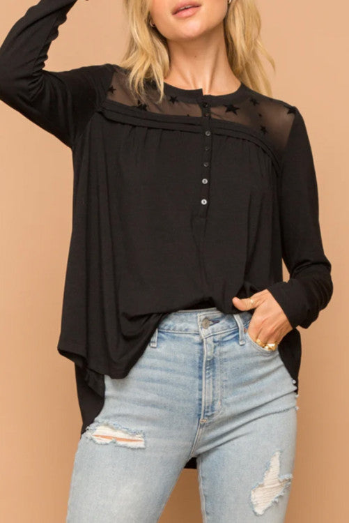 Star Mesh Yoke Draped Detail Top