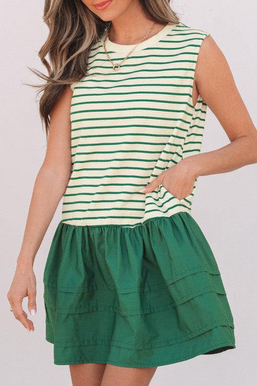 Striped Ruffled Sleeveless Mini Dress