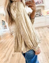 Load image into Gallery viewer, Metallic Frilled V Neck Puff Sleeve Babydoll Blouse
