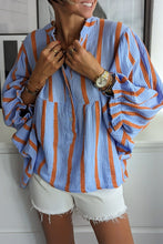 Load image into Gallery viewer, Stripe Crinkle Ruffled Sleeve Button up Loose Shirt
