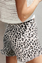 Load image into Gallery viewer, Leopard Frayed Hem Denim Shorts
