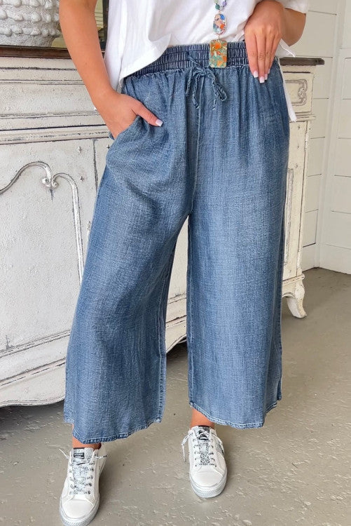 Plus Size Drawstring High Waist Wide Leg Casual Jeans