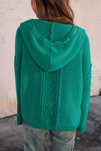 Load image into Gallery viewer, Cable Knit V Neck Contrast Drawstring Hooded Sweater
