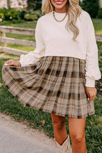 Load image into Gallery viewer, Plaid Patchwork High Waist Sweatshirt Mini Dress
