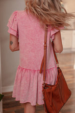 Load image into Gallery viewer, Pink Mineral Wash Raw Edge Ruffle Mini Dress
