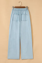Load image into Gallery viewer, Instock size 12 Light Wash Contrast Trim Center Seam Drawstring High Waist Wide Leg Denim Pants
