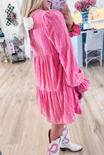 Load image into Gallery viewer, Strawberry Pink Flounce Sleeve Tiered Ruffled Velvet Mini Dress
