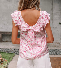 Load image into Gallery viewer, Floral Ruffled Short Sleeve Bow Back Square Neck Blouse
