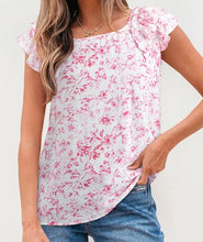 Load image into Gallery viewer, Floral Ruffled Short Sleeve Bow Back Square Neck Blouse

