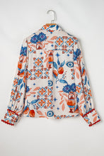 Load image into Gallery viewer, Western Printed Ric Rac Bishop Sleeve Button Up Shirt
