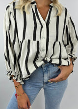 Load image into Gallery viewer, Stripe Crinkle Ruffled Sleeve Button up Loose Shirt
